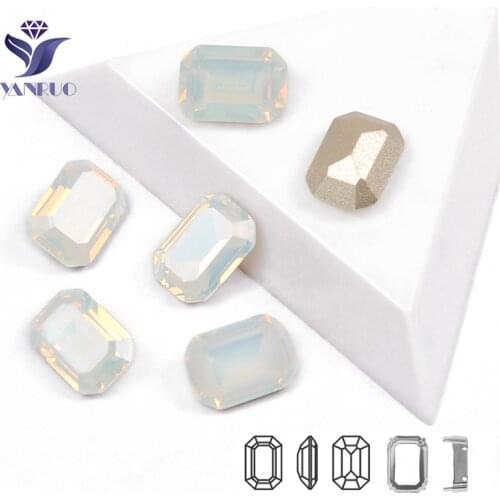 YANRUO 4610 Octagon White Opal Sewing On Rhinestones Pointback Stones Sew On Crystal Diamond Craft For Clothing
