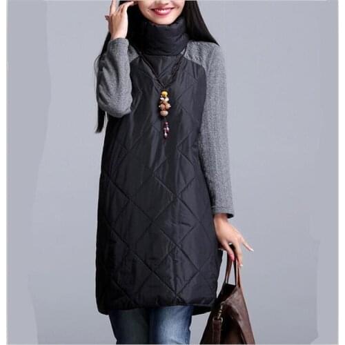 2021 Autumn winter women long coat,patchwork Turtleneck cotton Coat Parkas Thickening Warm Clothes,long parkas