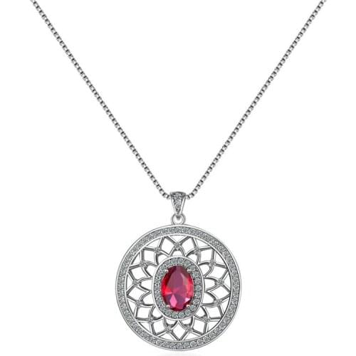 AAAAA+ Crystal Red Flower Pendant Women Necklaces Party Accessories Fashion Lady 925 Silver Choker Necklace Female Sweater Chain