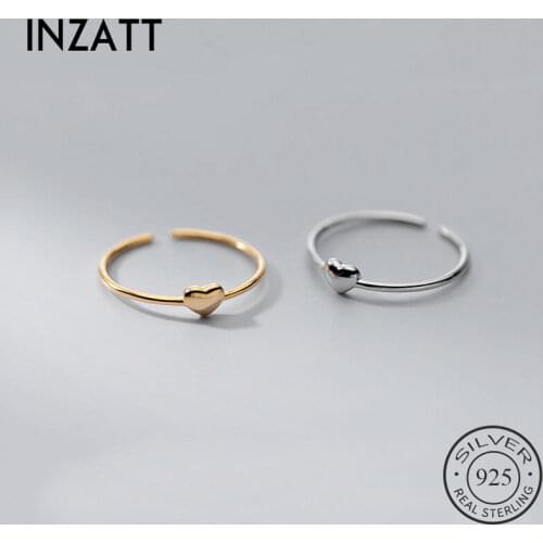 INZATT Real 925 Sterling Silver Heart Adjustable Ring For Fashion Women 18k Gold Plate Fine Jewelry Cute Minimalist Accessories