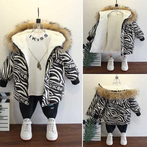 Winter Parka 2-7Y Baby Boys' Cotton Padded Clothes Plus Velvet Thickened Fur Collar Hooded Long Warm Jacket For Childrens Coat