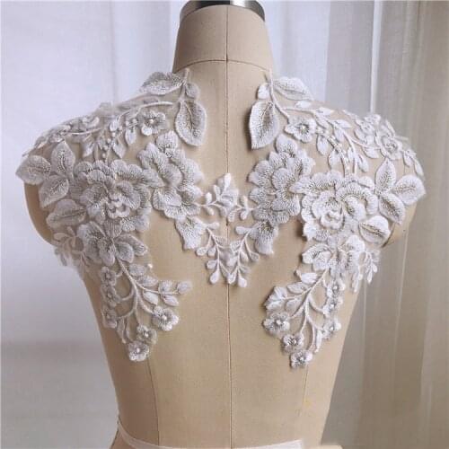 1Pair Flower Embroidered Lace Patches For Wedding/Evening Dress Sewing On Garment Applique Diy Decoration Clothes Patch