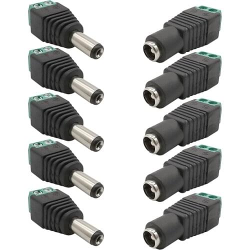 10Pcs Cameras CCTV 2.1mm x 5.5mm Female Male DC Power Plug Adapter DC Power Female Plug Jack Adapter Connector Male Plug Socket