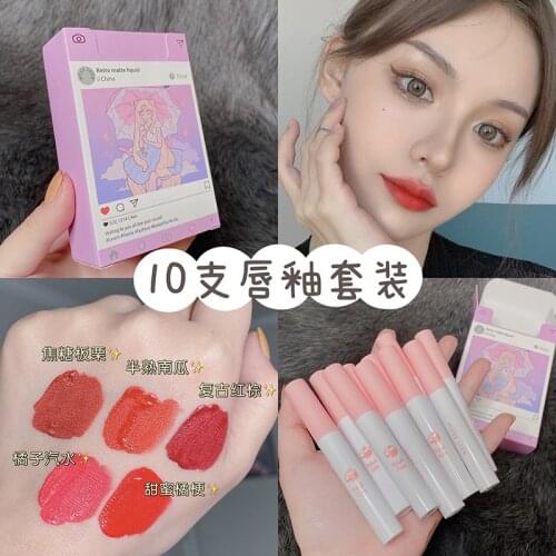 10PCS/SET Matte Cigarette Lipstick Sexy Red Color Velvet Matte Lip Gloss Long Lasting Waterproof Lip Stick Cosmetic Lip Tint