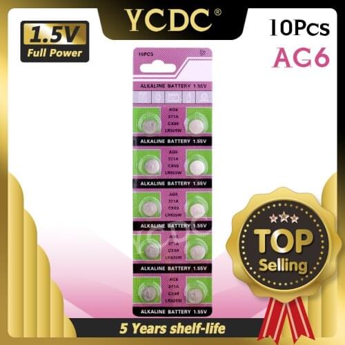 10pcs/pack AG6 LR920 371 L921 Button Batteries SR927 171 Cell Coin Alkaline Battery 1.55V 371A CX69 LR920W For Watch Toys Remote