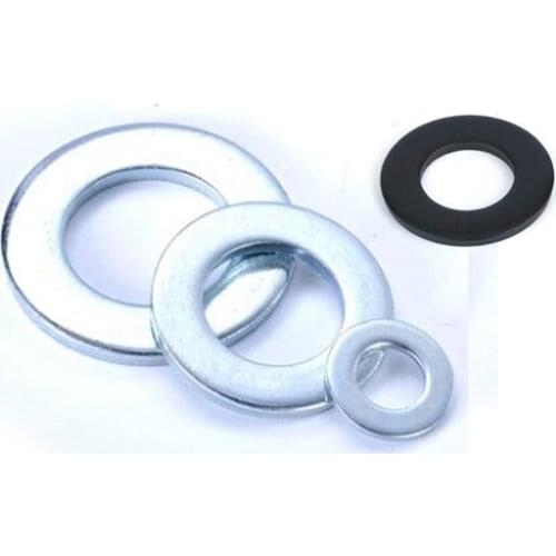 100Pcs Flat Washers Steel Washers M3 M4 M5 M6 M8 M10 M12 M14 M16 M18 M20 DIN125 Black or Zinc Plated