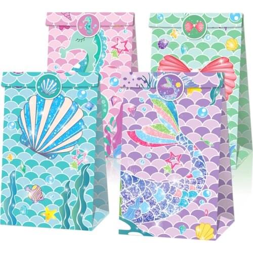 12pcs Mermaid Tail Seahorse Shell Gift Bags Baby Girl Party Favors Little Mermaid Birthday Party Decoration Baby Shower Supplies