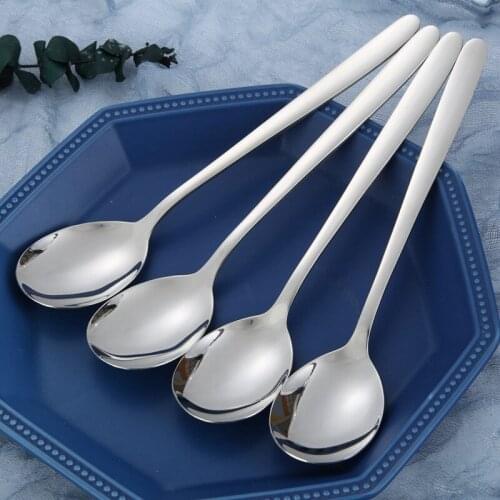 4Pcs Stainless Steel Big Round Spoon Korean Long Handle Soup Spoons Serving Spoon Dessert Spoons Woods Personalize Kitchen Tools