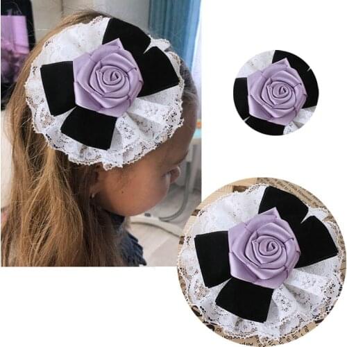 Large ribbon Rose Lace velvet Bow For baby Kids Cute hair bows for girls Alligator Hair Clips Beads Hairgrip Hair Accessories