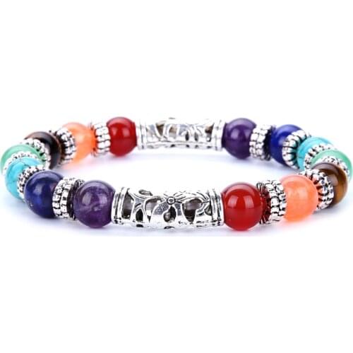 8mm Beaded Black Onyx Bracelets Natural Stones Amethyst Healing Yoga Bracelet Silver-color Heart Tassel Metal DIY Jewelry Women