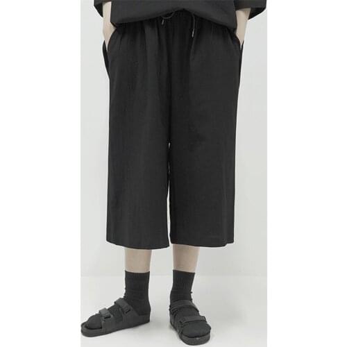 2021 large size couples Yamamoto pure color straight loose casual Capris thin pants