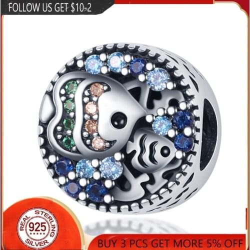 2021 NEW 100% 925 Sterling Silver Clownfish Beads Charms Fit Original Pandora Bracelets Bangle Make DIY For Women Jewelry Gift
