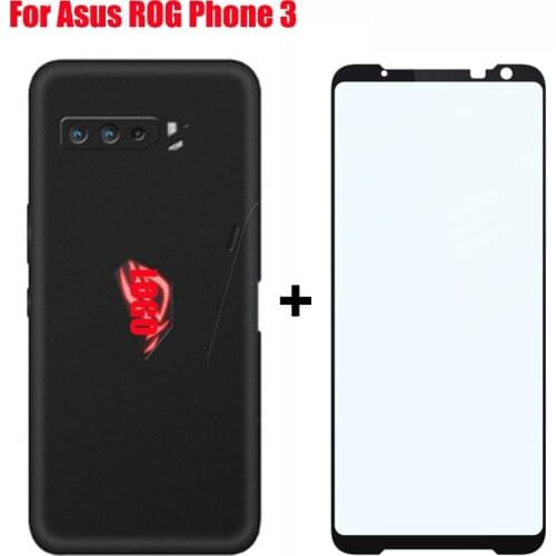 For Asus ROG Phone 3 ZS661KS case Soft Silicone Case Cover For ASUS ROG Phone3 + full cover screen protector Tempered Glass film