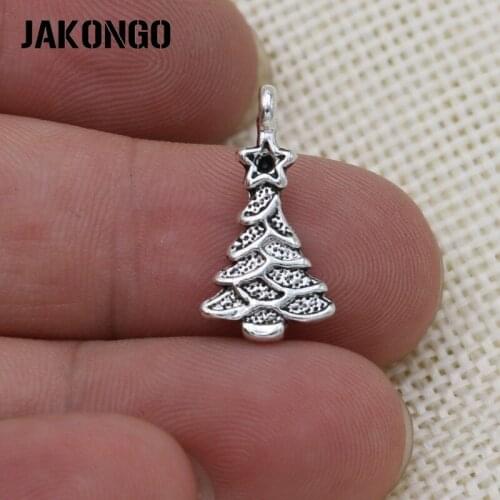 40PCS Antique Silver Plated Christmas Tree Charms Pendants for Bracelet Jewelry Making DIY Handmade Craft 21x11mm