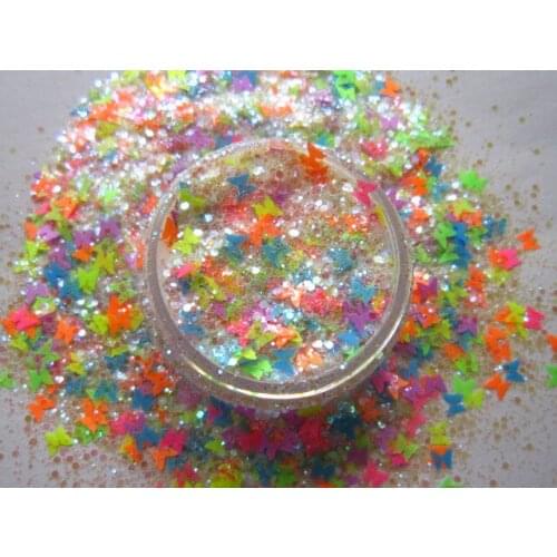 G471 NEW! Custom Nail Art Glitter Set Neon Butterfly Mixed Glitters - Solvent Resistant - Easy creative designs for your nails