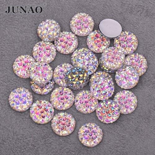 JUNAO Large Package 8 10 12 16 20 30 35 40mm Crystal AB Resin Flatback Rhinestone Round Non Hot Fix Strass Diamond Glitter Stone