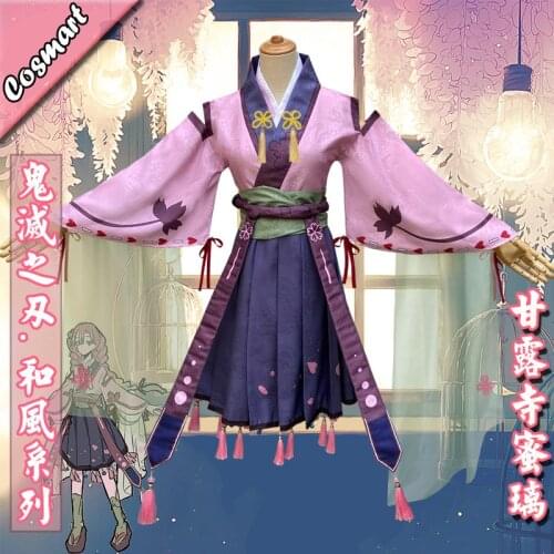 Anime Demon Slayer Kimetsu no Yaiba Kanroji Mitsuri Japanese Kimono Uniform Cosplay Costume Halloween Suit For Women Outfit New