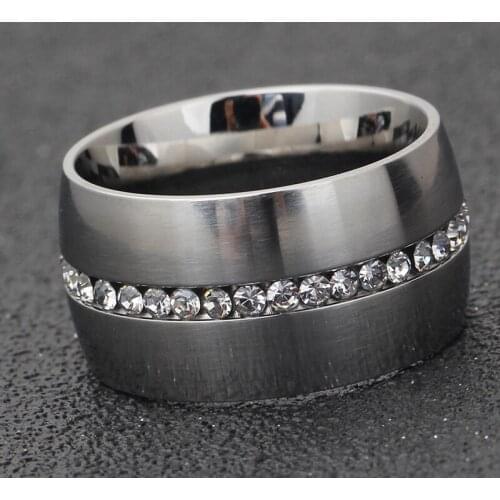 Classic 14mm Wide Steel Rings For Women Rose Gold Stainless Steel Plated With Pave Rose Crystal For Women