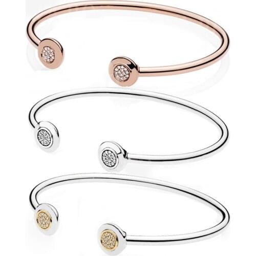 Classic High Quality Silver 925 Round End Cap Shape Ladie Elegant Open Bangle Charm Original Women Fashion Jewelry Birthday Gift