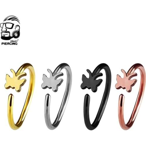 1 pcs Butterfly Nose Hoop Ring Nose Septum Clicker Ring Ear Tragus Cartilage Stainless Steel BCR Body Piericing Jewelry