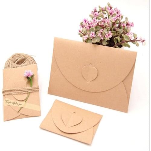 5pcs Retro Love Buckle Kraft Paper Envelope 2size DIY Romantic Creative Heart Buckle Decoration Love Envelope