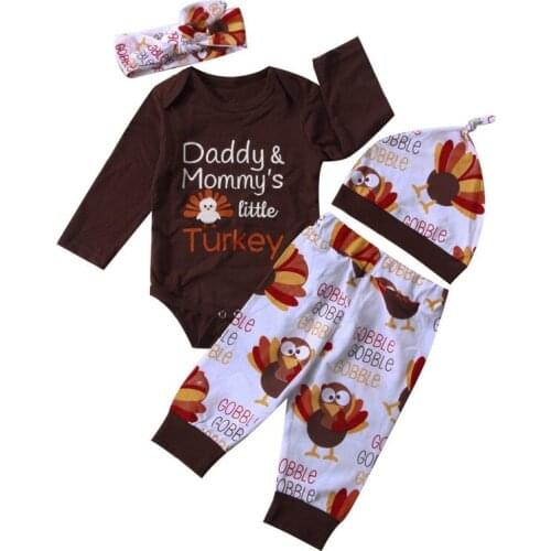Thanksgiving Newborn Kids Baby Boys Girls Clothes Turkey Romper + Long Pants +Headband 3pieces Set Daddy Mommys Little Turkey