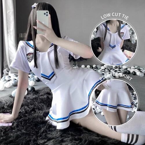 Sailor Uniform Cosplay Sexy Lingerie Erotic Plus Size Blue Costume Kawaii Set SchoolGirl Lesbian Temptation Outfit For Women