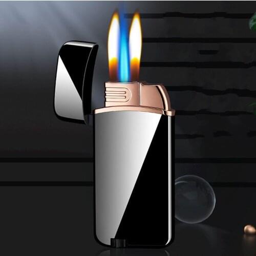 Creative Three Fire Inflatable Windproof Turbo Magic Lighter Visible Gas Window Gas Lighter Cigar Cigarette Gadgets For Men