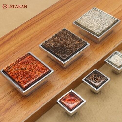 LSTABAN European And American Simple Square Zinc Alloy Crystal Knob Drawer Wardrobe Cabinet Door Handle Furniture Accessories