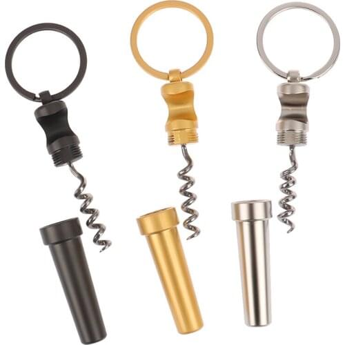 Multifunctional 3 In 1 Bottle Opener Keychain Outdoor Portable Mini Zinc Alloy Wine Beer Can Opener Wood Corkscrew Kitchen Tools