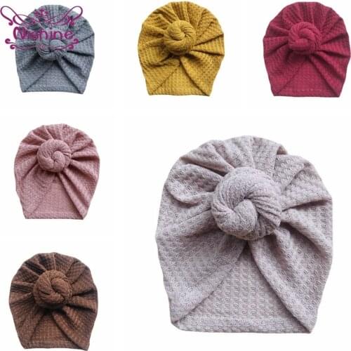 Nishine Fashion Handmade Knotted Baby Indian Hat Solid Color Knitted Cotton Caps Warm Children Headwear Kids Photography Props
