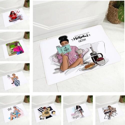 Cartoon Vogue Sexy Girl Floor Mat for Children Room Hallway Non-Slip Decor Super Mama Doormat Flannel Carpet 40x60cm Rug