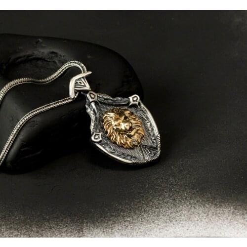 Special Design Vintage Lion 925 K Silver Male Necklace