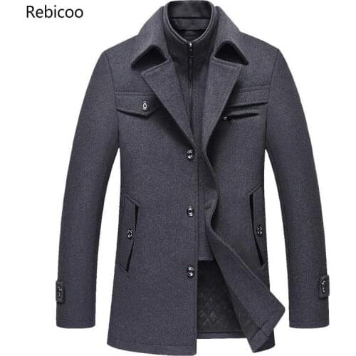 Casual Brand Men Blends Coats Autumn Winter New High Quality Solid Color Mens Wool Coat Male Fashion Wool Coat Tops