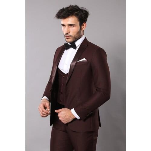 Burgundy Vested Mens Wedding Suit Wessi