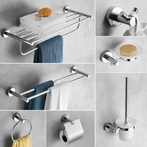304 Stainless Steel Bath Hardware Set Towel Rack Towel Bar Soap Dish Paper Holder Toilet Brush Holder Robe Hook Nail Punched