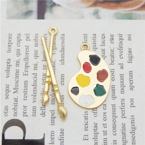 Julie Wang 4PCS Enamel Painting Set Charms Alloy Mixed Color Palette Paintbrush Pendants Bracelet Jewelry Making Accessory