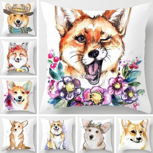 ZENGIA Corgi Puppy Cushion Cover Art Painting Dog Pillow Cover Animal Print Throw Pillows For Sofa/Car/Seat/Home Decoration