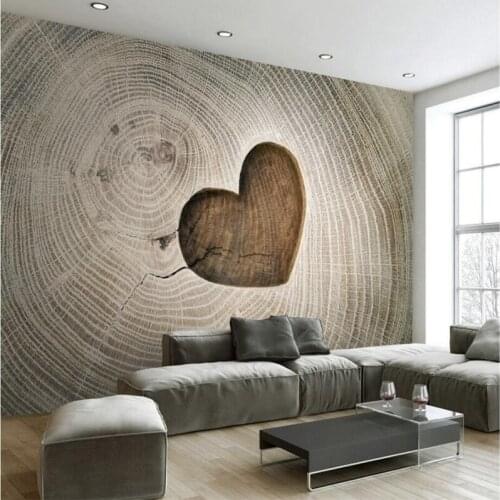 Beibehang Wallpaper custom living room bedroom Wallpaper mural creative heart hollow 3d stereo wood grain TV background wall