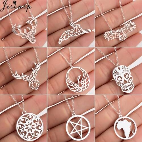 Jisensp Stainless Steel Deer Rabbit Pendant Necklace Women Boho Jewelry Cute Star Moon Chain Necklaces Collier Femme Wholesale