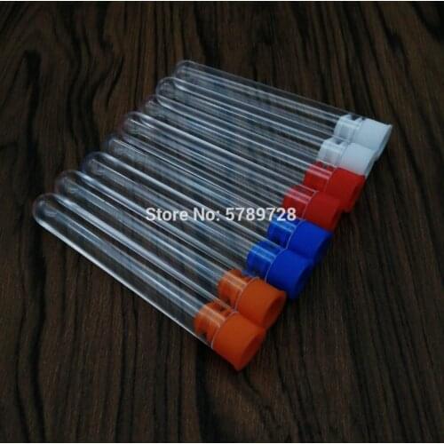100PCS12x75mm School Supplies Lab Equipments Clear Plastic Test Tube Round Bottom Tube Vial with plastic color stopper push cap