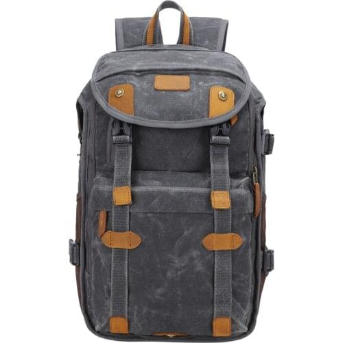 CAREELL C3040 Waterproof Batik Canvas & Leather Retro Camera Backpack Casual Traval Bags for Canon Nikon Sony Tripod DSLR