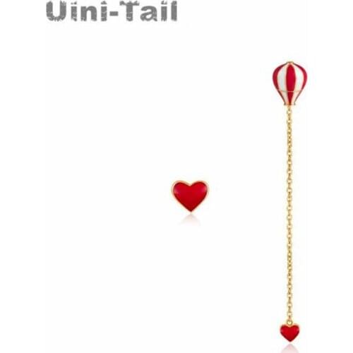 Uini-Tail hot new925 sterling silver fashion hot air balloon heart asymmetric earrings sweet and simple personality design GN765