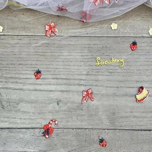 Net yarn embroidery lace cute cartoon bowknot childrens clothing embroidered fabric for dresses, shirts, by the meter