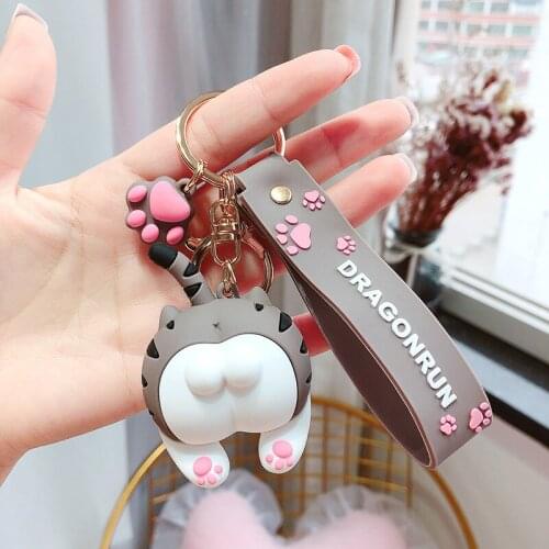 Cute Spoof Cat Resin Keychain Cartoon Funny Cat Butt Key Chain for Women Couple Car Bag Charm Key Ring Jewelry Gifts