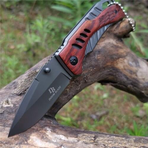 Sharp folding knife, stainless steel with wooden handle, camping barbecue outdoor survival knife, carry pocket knife