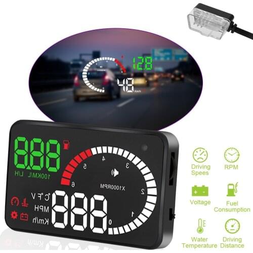 LEEPEE Speed Fuel Warning LED Windshield Projector Data Diagnostic Tool 4" X6 5.5" A8 OBD2 HUD Car Head Up Display Voltage Alarm