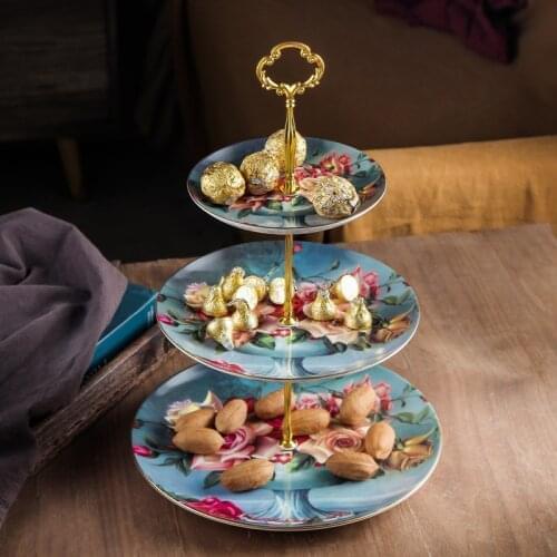 Bone China Three-Layer Cake Stand Vintage Fruit Plates Ceramic Multi-Layer Candy Plate Dessert Dishes For Home Wedding Birthday