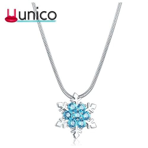 UUNICO 2018 Vintage Charm lady Blue Crystal Snowflake Zircon Necklaces & Pendants for Women Jewelry Valentines Gift Ne0052