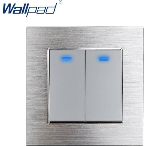 Wallpad 2 Gang 1 Way 2 Way Grey Aluminum Alloy Panel Wall Light Switch LED Indicator Rocker Switches Interrupteur